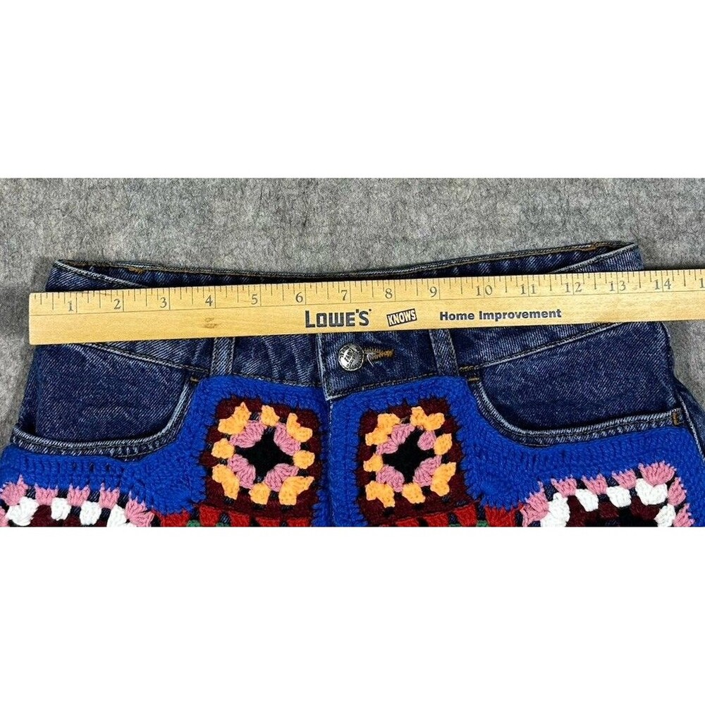 Farm Rio Anthropologie Crochet Grabby Denim Shorts Women’s 27 Jean Raw Hem - Picture 6 of 7